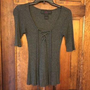 Gray ribbed lace up shirt